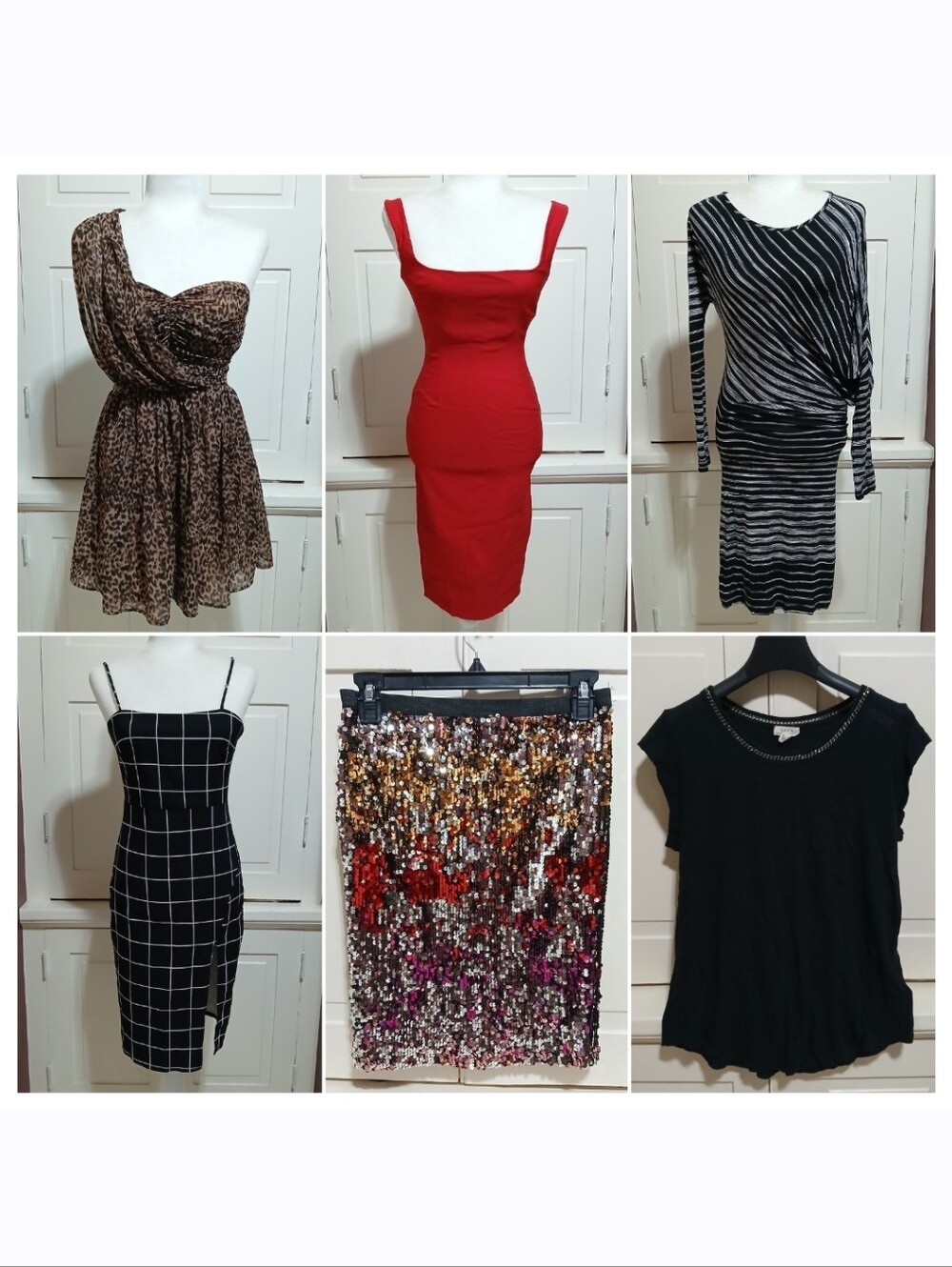 Lot of 6 Size XS Dress Sequins Skirt Top Guess Leopard Print  BCBG Maxazria READ